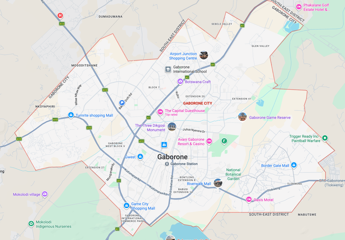 Map of Kara service areas across Gaborone