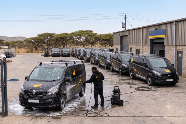 A fleet of company vehicles