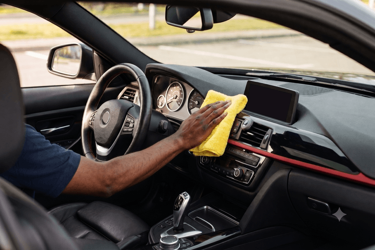 Interior of a car being cleaned